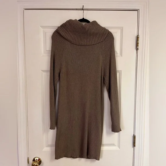 brown cowl neck sweater dress SOFT WAFFLE COWL NECK CUTOUT MINI DRESS S / Brown main image 1
